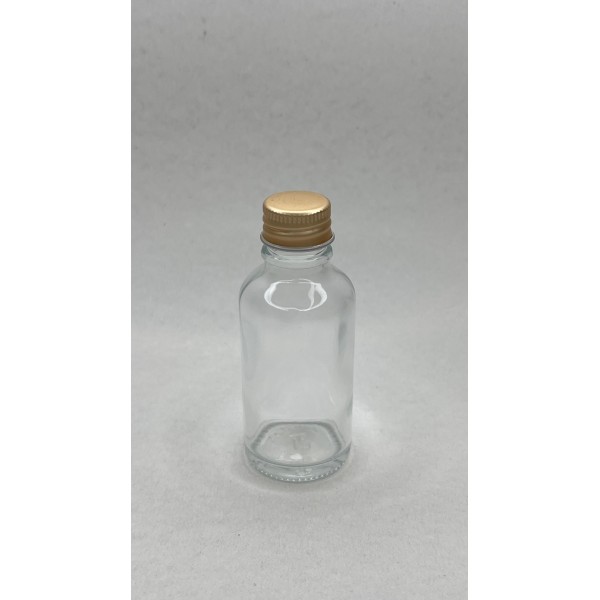30 ml Şeffaf Cam Şişe Gold Metal Düz Kapaklı