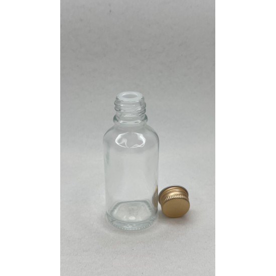 30 ml Şeffaf Cam Şişe Gold Metal Düz Kapaklı