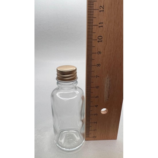 30 ml Şeffaf Cam Şişe Gold Metal Düz Kapaklı