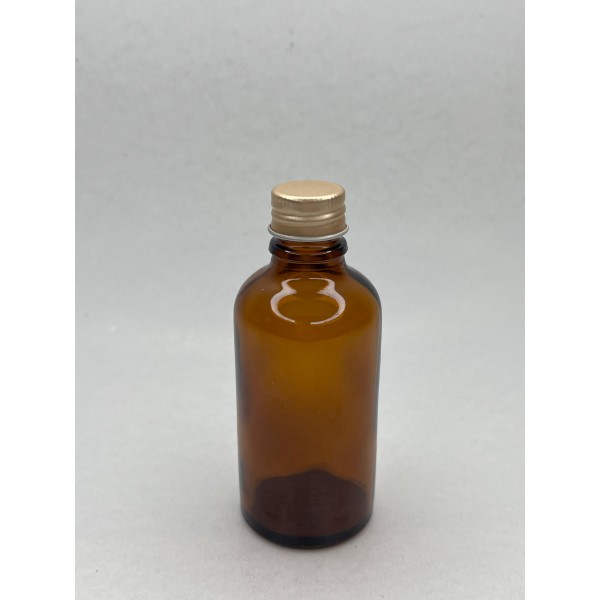 50 ml Kahverengi Cam Şişe Gold Metal Düz Kapaklı