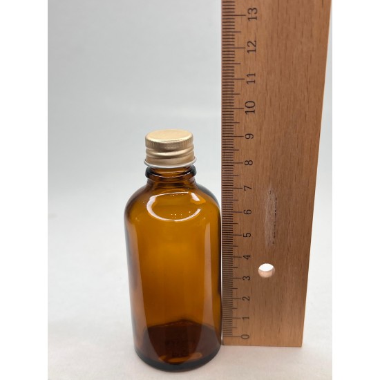 50 ml Kahverengi Cam Şişe Gold Metal Düz Kapaklı