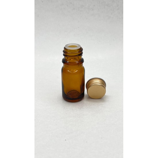 5 ml Kahverengi Cam Şişe Gold Metal Düz Kapaklı