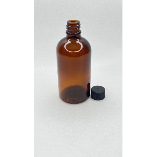 100 ml Kahverengi (Amber) Cam Şişe Siyah Plastik Düz Kapaklı