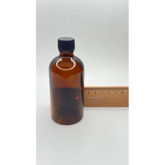 100 ml Kahverengi (Amber) Cam Şişe Siyah Plastik Düz Kapaklı