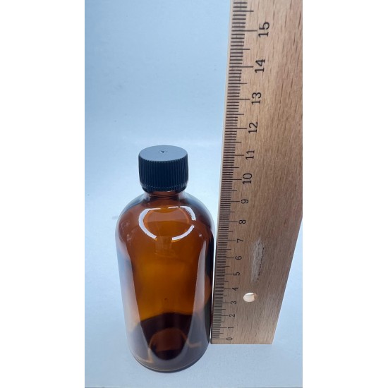 100 ml Kahverengi (Amber) Cam Şişe Siyah Plastik Düz Kapaklı