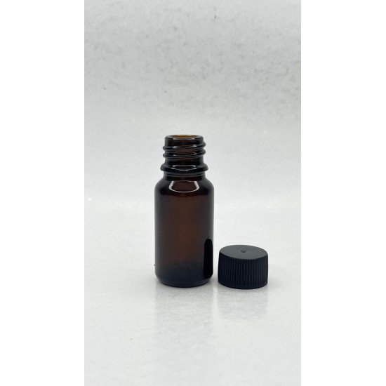10 ml Kahverengi (Amber) Cam Şişe Siyah Plastik Düz Kapaklı