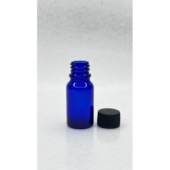 10 ml Mavi (Kobalt) Cam Şişe Siyah Plastik Düz Kapaklı