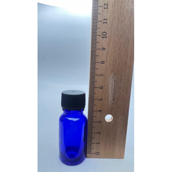 10 ml Mavi (Kobalt) Cam Şişe Siyah Plastik Düz Kapaklı