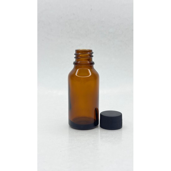 20 ml Kahverengi (Amber) Cam Şişe Siyah Plastik Düz Kapaklı