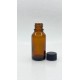 20 ml Kahverengi (Amber) Cam Şişe Siyah Plastik Düz Kapaklı