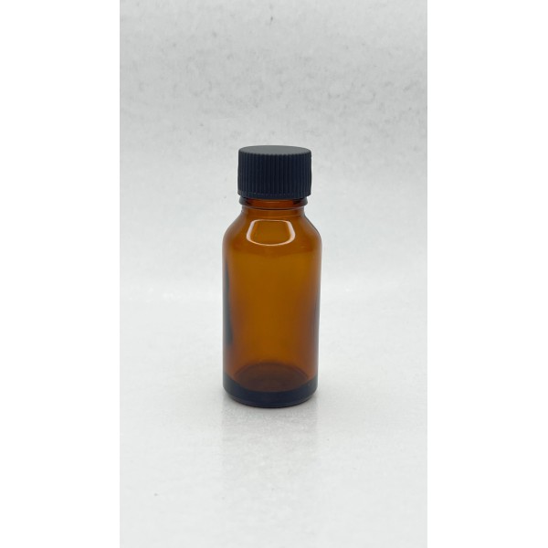 20 ml Kahverengi (Amber) Cam Şişe Siyah Plastik Düz Kapaklı
