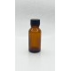 20 ml Kahverengi (Amber) Cam Şişe Siyah Plastik Düz Kapaklı