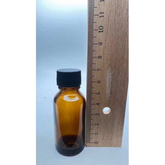 20 ml Kahverengi (Amber) Cam Şişe Siyah Plastik Düz Kapaklı