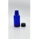 20 ml Mavi (Kobalt) Cam Şişe Siyah Plastik Düz Kapaklı