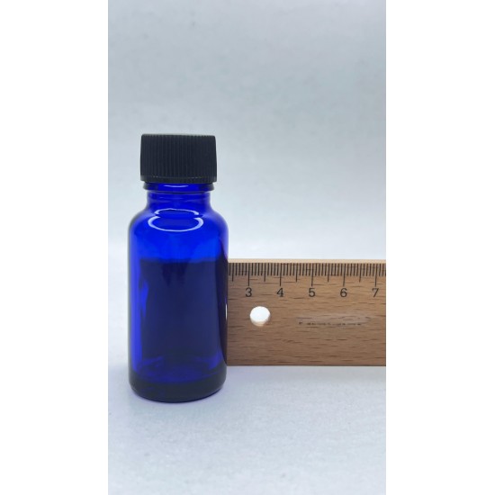 20 ml Mavi (Kobalt) Cam Şişe Siyah Plastik Düz Kapaklı