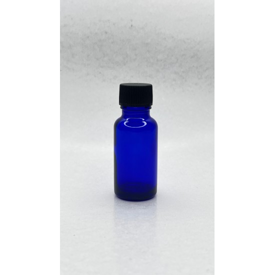 20 ml Mavi (Kobalt) Cam Şişe Siyah Plastik Düz Kapaklı