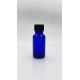 20 ml Mavi (Kobalt) Cam Şişe Siyah Plastik Düz Kapaklı