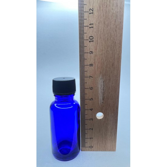 20 ml Mavi (Kobalt) Cam Şişe Siyah Plastik Düz Kapaklı