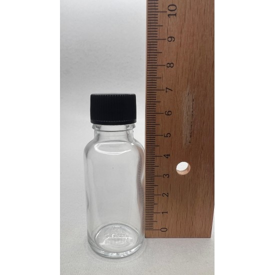 20 ml Şeffaf Cam Şişe Siyah Plastik Düz Kapaklı