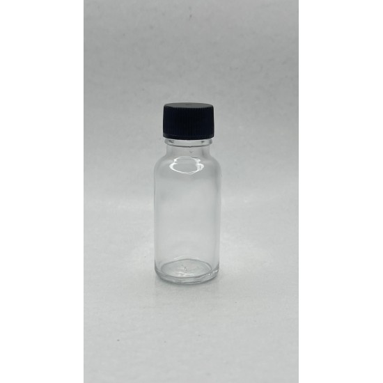 20 ml Şeffaf Cam Şişe Siyah Plastik Düz Kapaklı