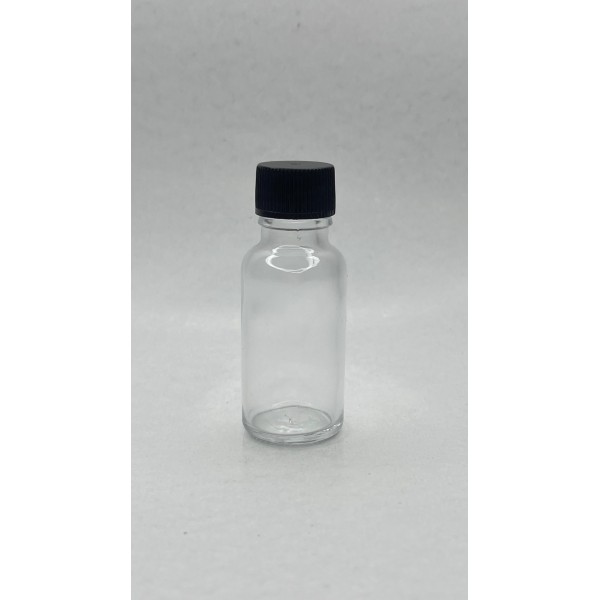 20 ml Şeffaf Cam Şişe Siyah Plastik Düz Kapaklı