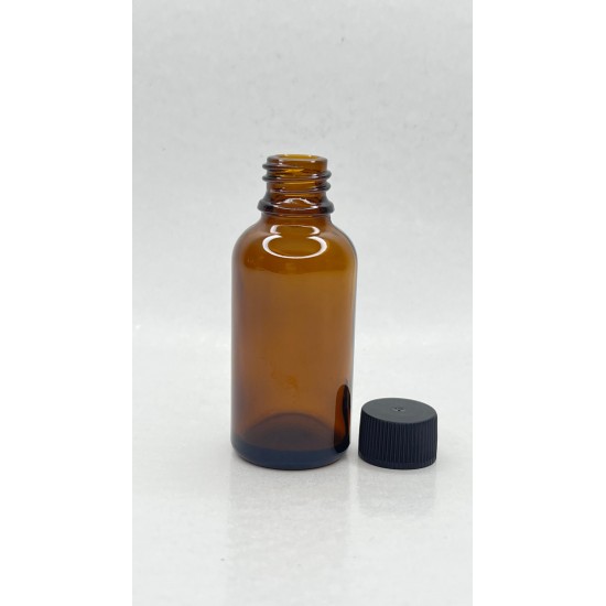 30 ml Kahverengi (Amber) Cam Şişe Siyah Plastik Düz Kapaklı