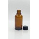 30 ml Kahverengi (Amber) Cam Şişe Siyah Plastik Düz Kapaklı