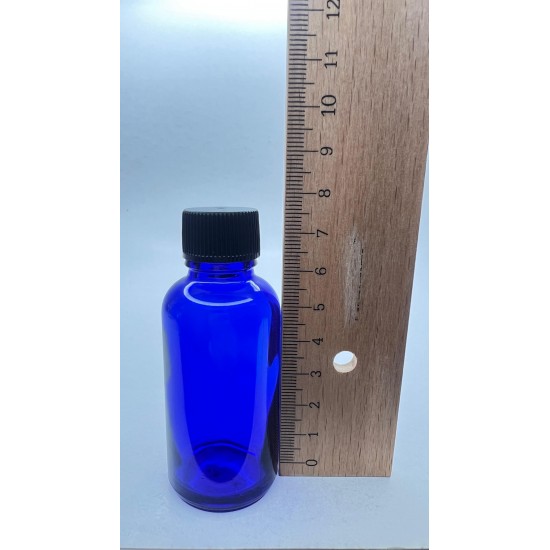 30 ml Mavi (Kobalt) Cam Şişe Siyah Plastik Düz Kapaklı