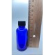 30 ml Mavi (Kobalt) Cam Şişe Siyah Plastik Düz Kapaklı