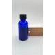 30 ml Mavi (Kobalt) Cam Şişe Siyah Plastik Düz Kapaklı