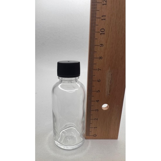 30 ml Şeffaf Cam Şişe Siyah Plastik Düz Kapaklı