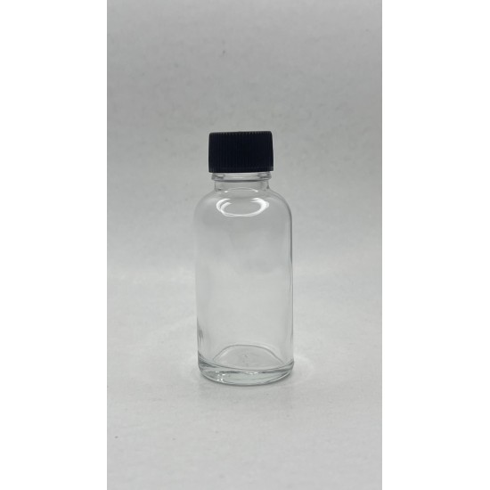 30 ml Şeffaf Cam Şişe Siyah Plastik Düz Kapaklı