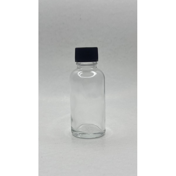 30 ml Şeffaf Cam Şişe Siyah Plastik Düz Kapaklı