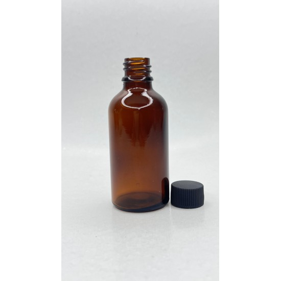 50 ml Kahverengi (Amber) Cam Şişe Siyah Plastik Düz Kapaklı