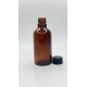 50 ml Kahverengi (Amber) Cam Şişe Siyah Plastik Düz Kapaklı
