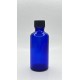 50 ml Mavi (Kobalt) Cam Şişe Siyah Plastik Düz Kapaklı
