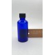 50 ml Mavi (Kobalt) Cam Şişe Siyah Plastik Düz Kapaklı