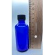 50 ml Mavi (Kobalt) Cam Şişe Siyah Plastik Düz Kapaklı