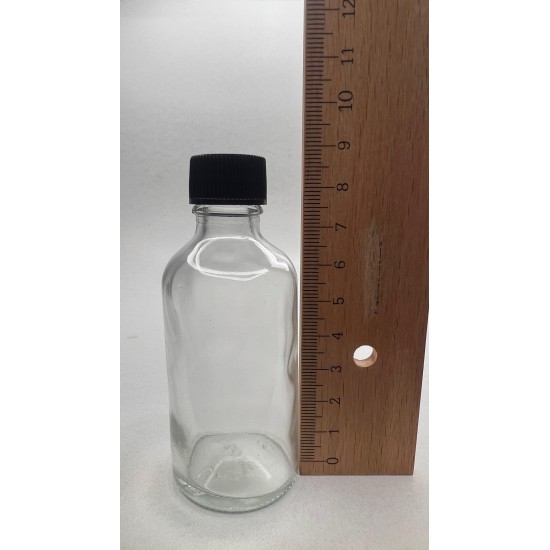 50 ml Şeffaf Cam Şişe Siyah Plastik Düz Kapaklı
