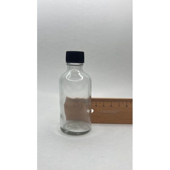 50 ml Şeffaf Cam Şişe Siyah Plastik Düz Kapaklı