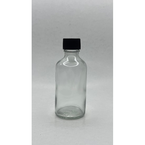 50 ml Şeffaf Cam Şişe Siyah Plastik Düz Kapaklı