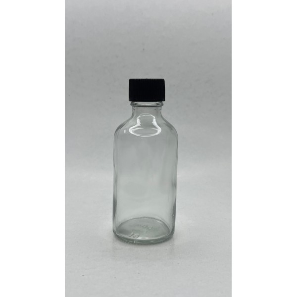 50 ml Şeffaf Cam Şişe Siyah Plastik Düz Kapaklı
