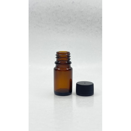 5 ml Kahverengi (Amber) Cam Şişe Siyah Plastik Düz Kapaklı