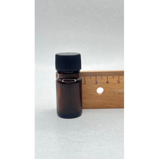 5 ml Kahverengi (Amber) Cam Şişe Siyah Plastik Düz Kapaklı