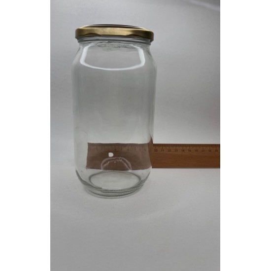 1000 ml Cam Konserve Kavanozu Metal Gold Kapaklı