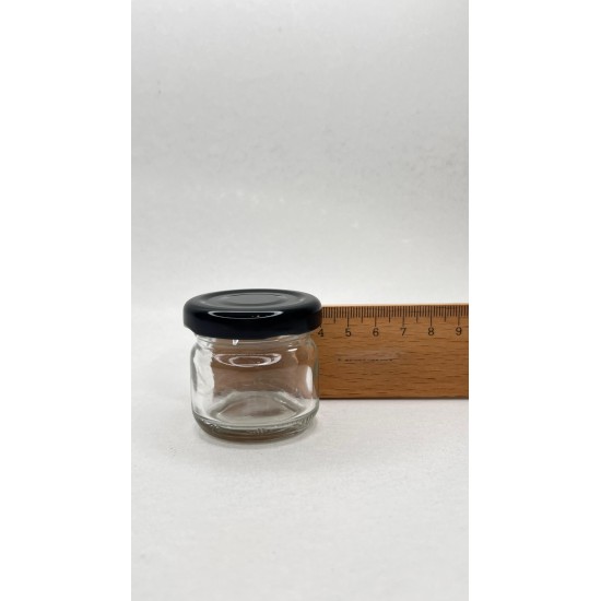 29 ml Cam Konserve Kavanozu Siyah Metal Kapaklı