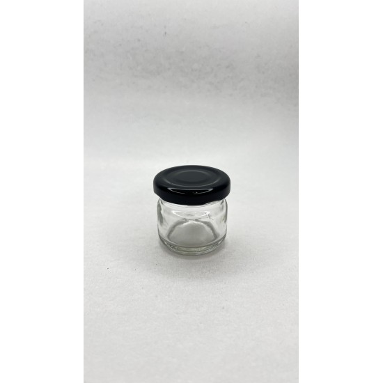 29 ml Cam Konserve Kavanozu Siyah Metal Kapaklı