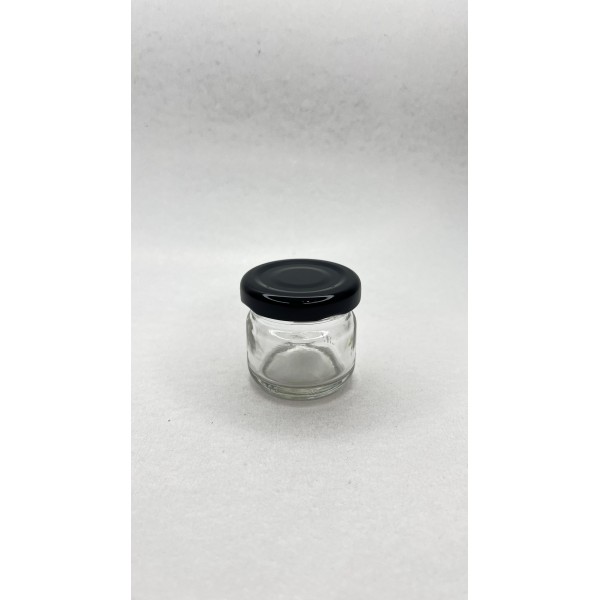 29 ml Cam Konserve Kavanozu Siyah Metal Kapaklı