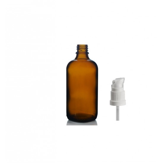100 ml Kahverengi Cam Serum Pompalı Şişe Beyaz Renk