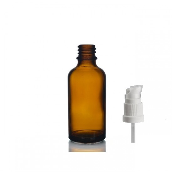 50 ml Kahverengi (Amber) Cam Serum Pompalı Şişe Beyaz
